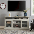 Stone Gray 60 Inch TV Stand with Cable Management, Glass Doors, and Adjustable Shelves for TVs Up to 65