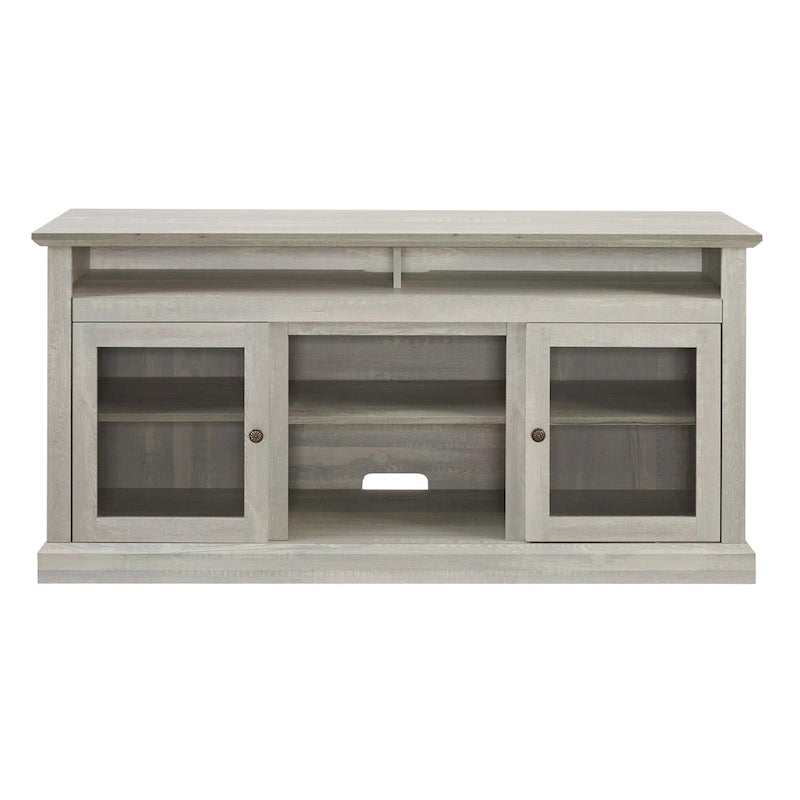 Stone Gray 60 Inch TV Stand with Cable Management, Glass Doors, and Adjustable Shelves for TVs Up to 65