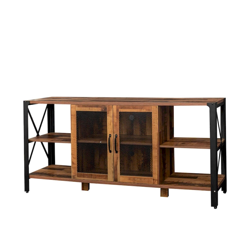 Walnut 70.87 Inch Farmhouse TV Stand with Open Storage for 70 TVs