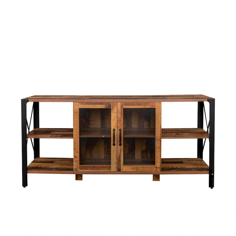 Walnut 70.87 Inch Farmhouse TV Stand with Open Storage for 70 TVs