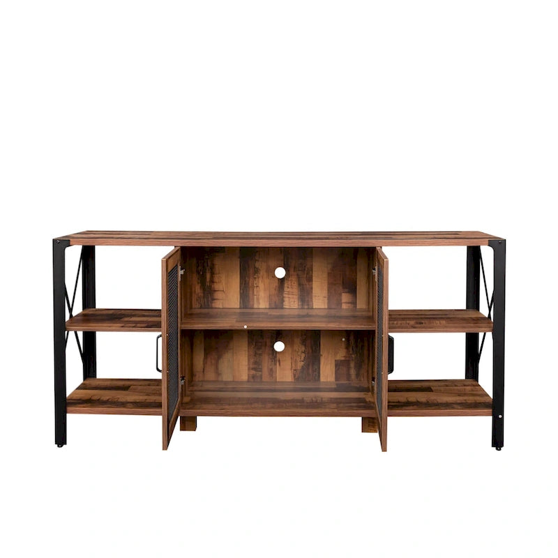 Walnut 70.87 Inch Farmhouse TV Stand with Open Storage for 70 TVs