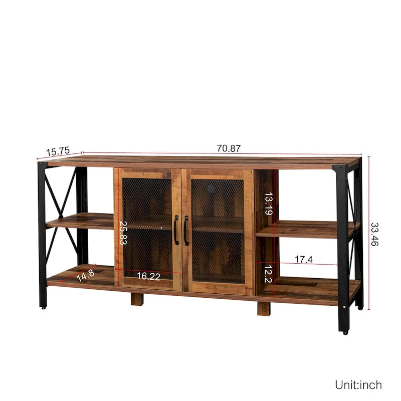 Walnut 70.87 Inch Farmhouse TV Stand with Open Storage for 70 TVs