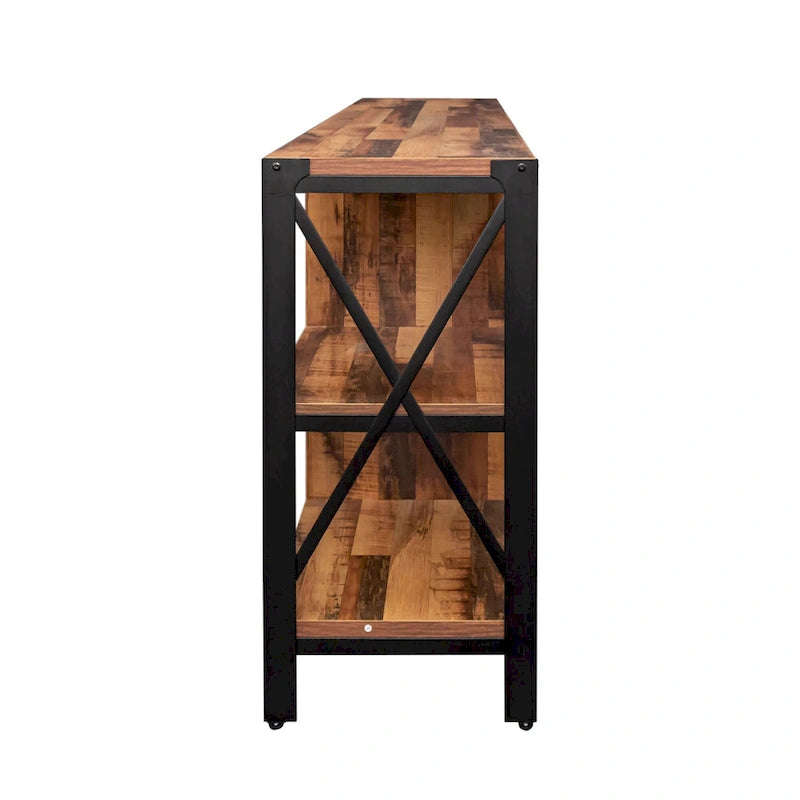 Walnut 70.87 Inch Farmhouse TV Stand with Open Storage for 70 TVs