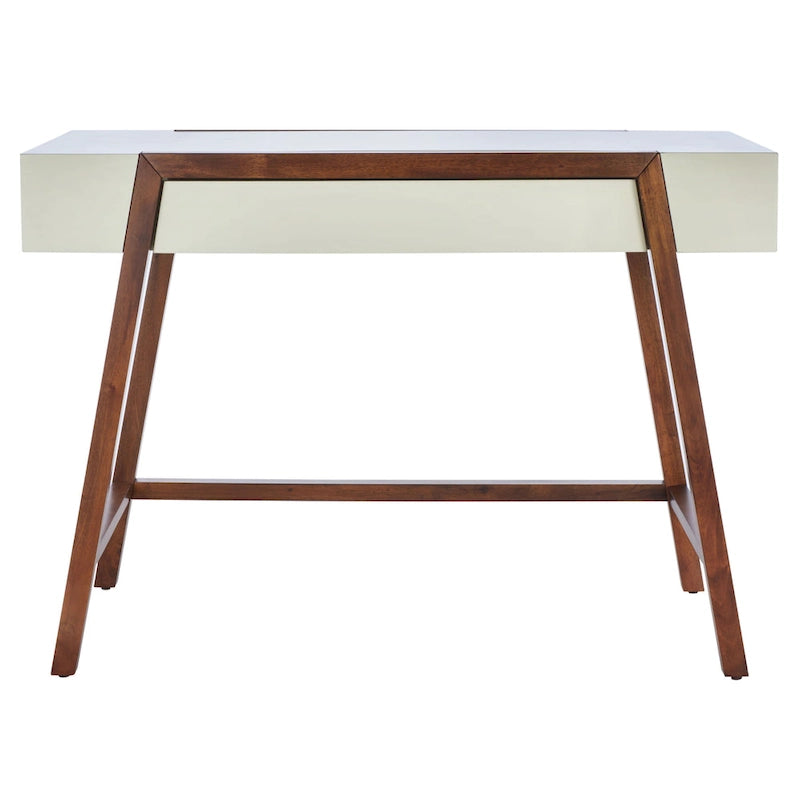 Mid-Century Retro Industrial Desk with Walnut Frame and White Top