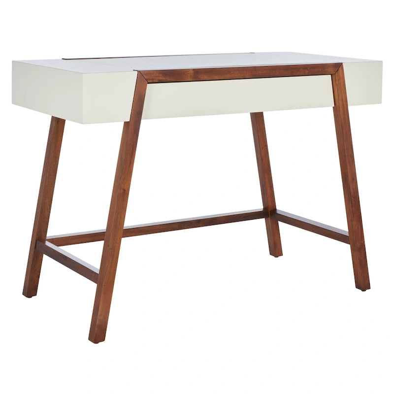 Mid-Century Retro Industrial Desk with Walnut Frame and White Top