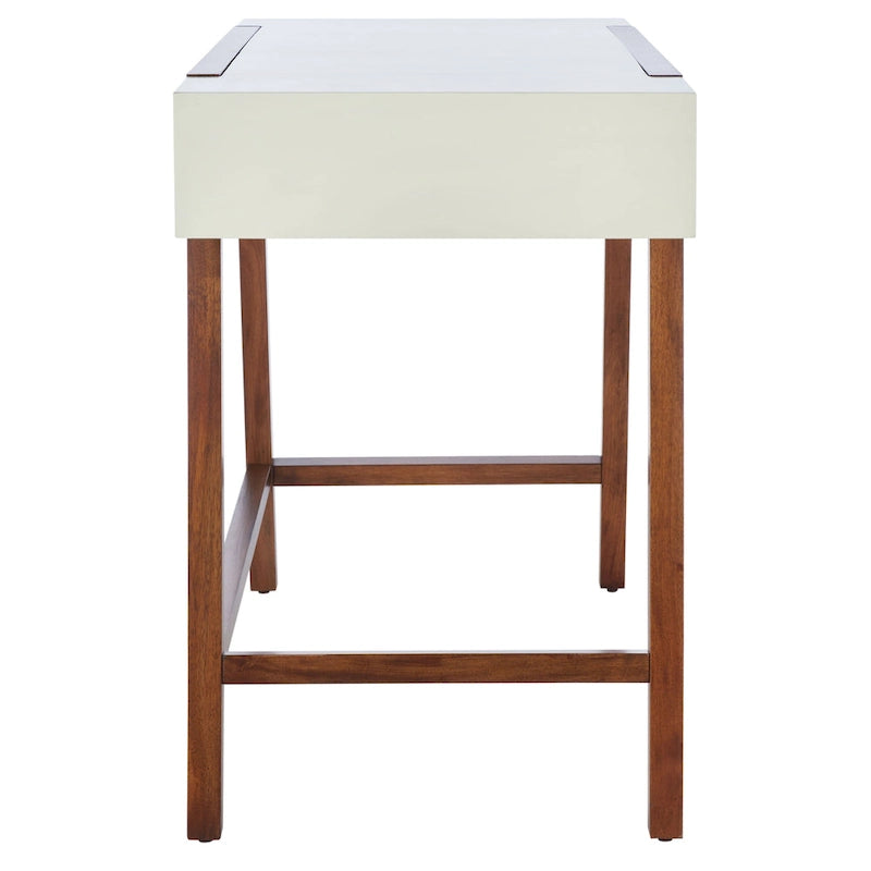 Mid-Century Retro Industrial Desk with Walnut Frame and White Top