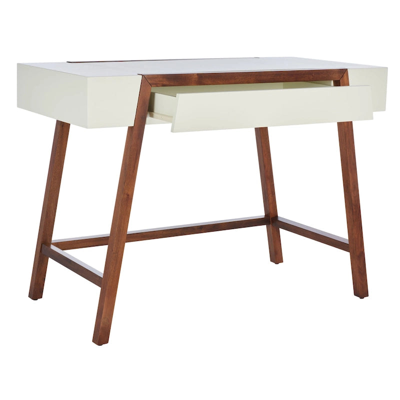 Mid-Century Retro Industrial Desk with Walnut Frame and White Top