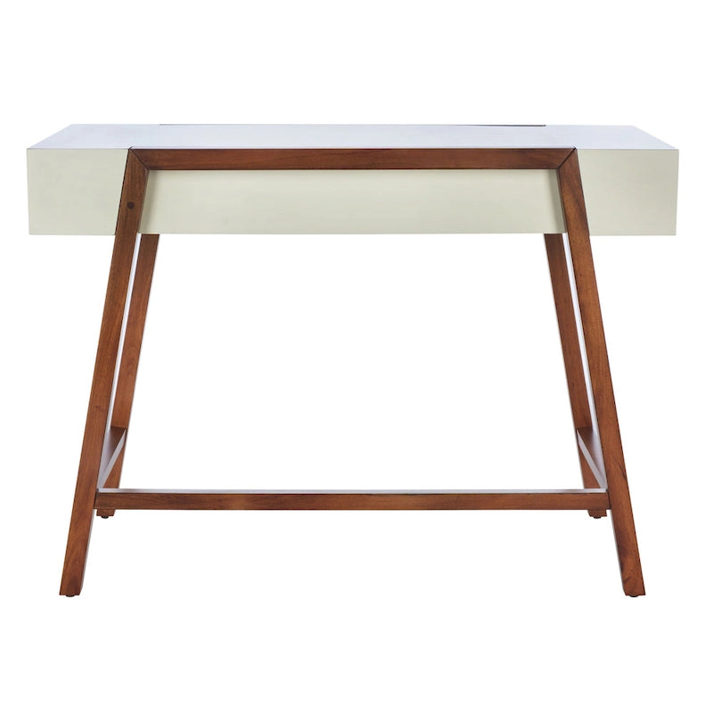 Mid-Century Retro Industrial Desk with Walnut Frame and White Top