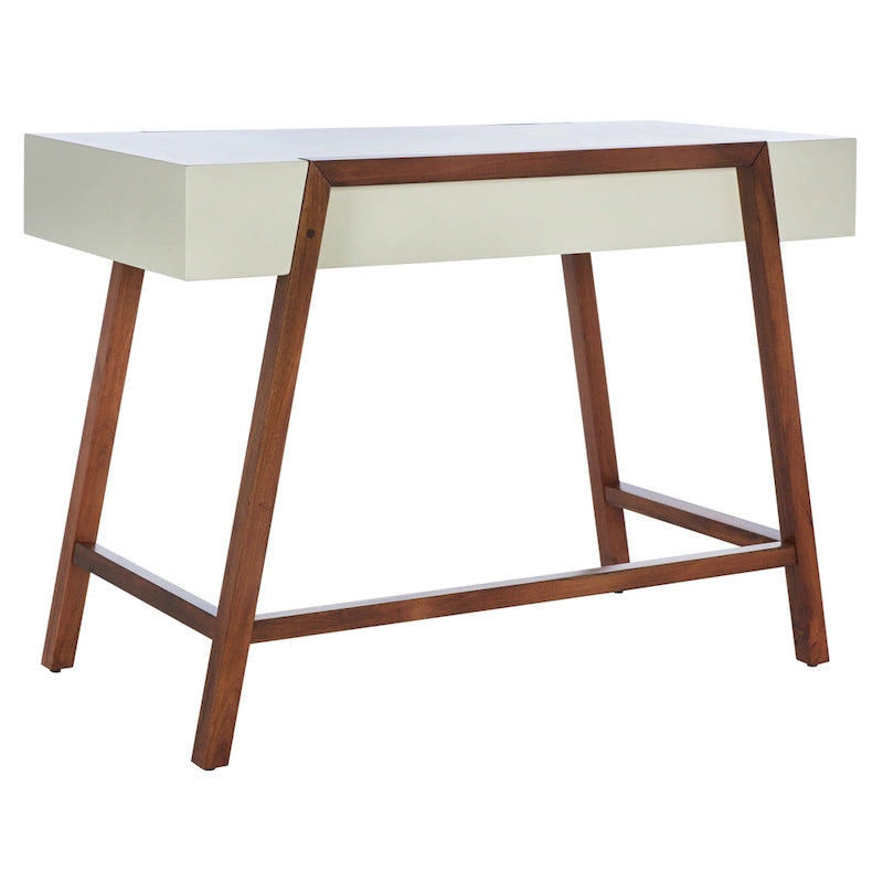 Mid-Century Retro Industrial Desk with Walnut Frame and White Top