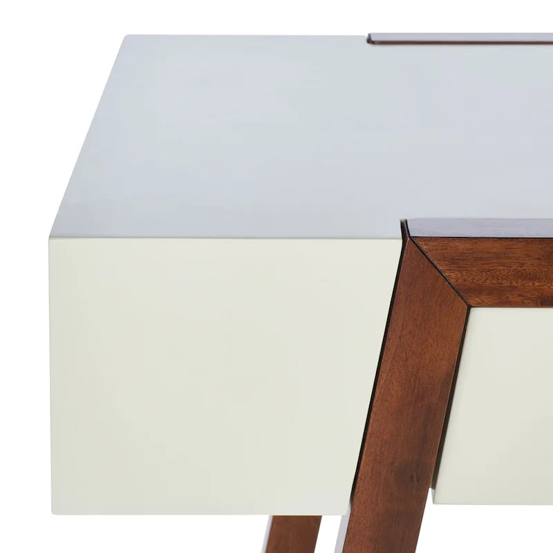 Mid-Century Retro Industrial Desk with Walnut Frame and White Top