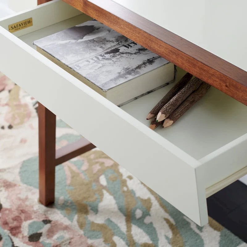Mid-Century Retro Industrial Desk with Walnut Frame and White Top