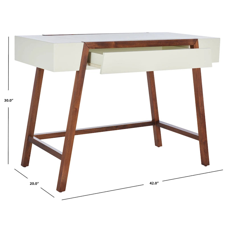 Mid-Century Retro Industrial Desk with Walnut Frame and White Top
