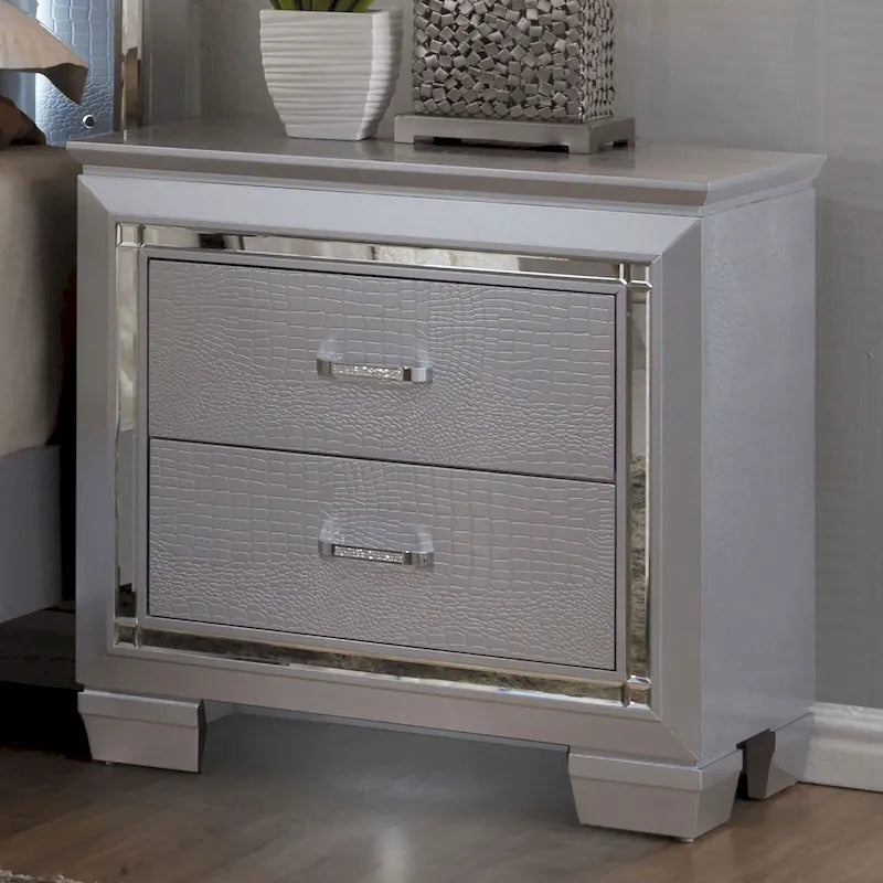1pc Nightstand Silver Bedside Table with LED Light