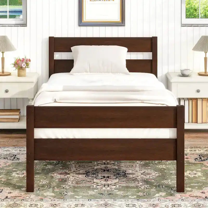 Twin Bed with Headboard and Footboard, Espresso Finish, Space-Saving Design with Storage