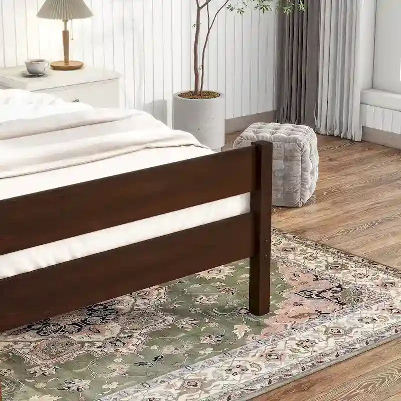 Twin Bed with Headboard and Footboard, Espresso Finish, Space-Saving Design with Storage