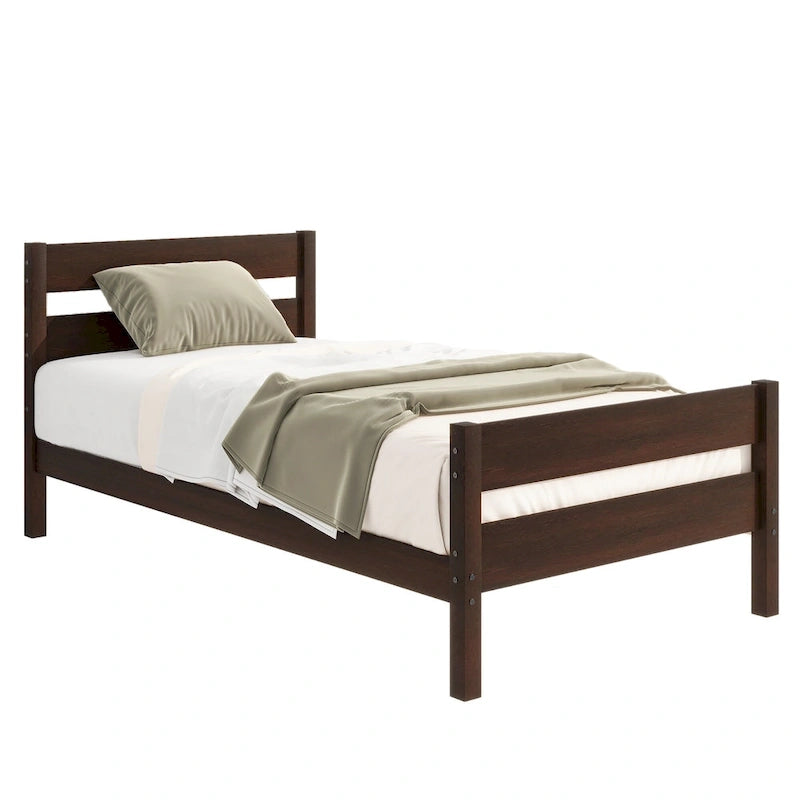 Twin Bed with Headboard and Footboard, Espresso Finish, Space-Saving Design with Storage