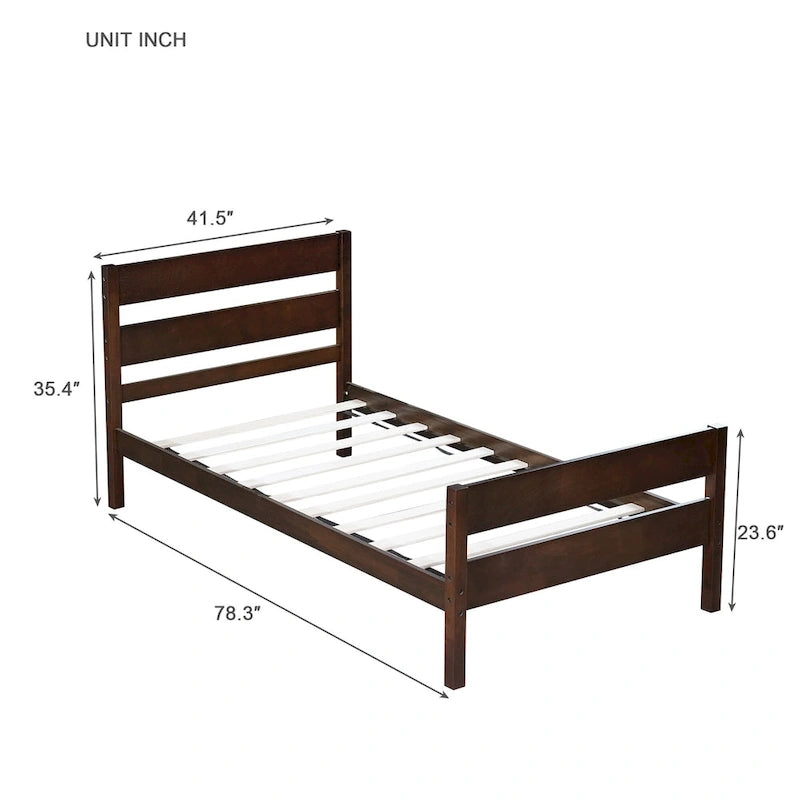 Twin Bed with Headboard and Footboard, Espresso Finish, Space-Saving Design with Storage