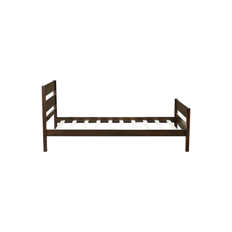 Twin Bed with Headboard and Footboard, Espresso Finish, Space-Saving Design with Storage