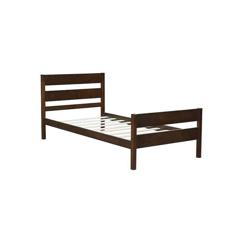 Twin Bed with Headboard and Footboard, Espresso Finish, Space-Saving Design with Storage