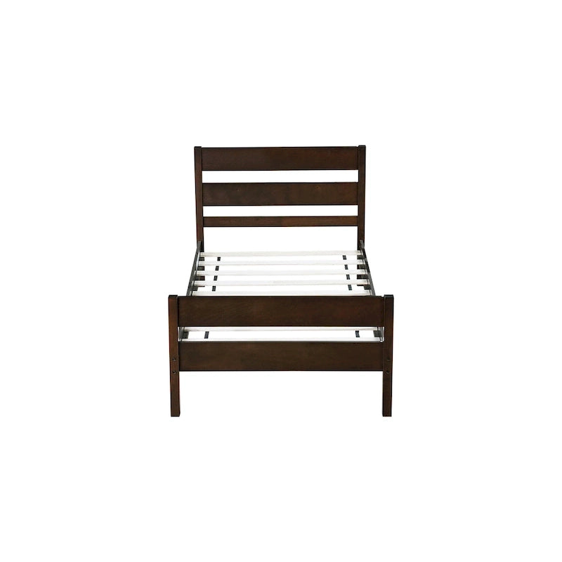 Twin Bed with Headboard and Footboard, Espresso Finish, Space-Saving Design with Storage