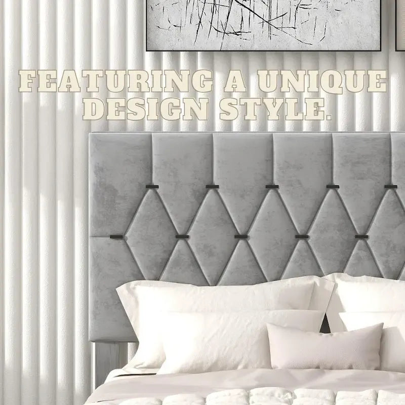 Queen Size Platform Bed with Gold Tufted Headboard, Trundle and Storage (600lb Capacity)