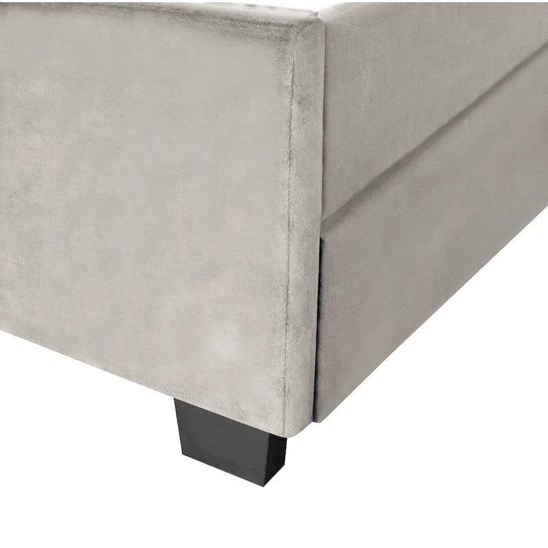 Queen Size Platform Bed with Gold Tufted Headboard, Trundle and Storage (600lb Capacity)