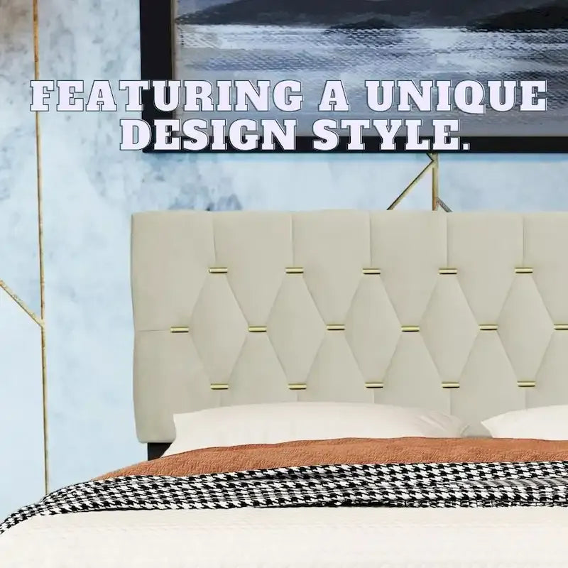 Queen Size Platform Bed with Gold Tufted Headboard, Trundle and Storage (600lb Capacity)