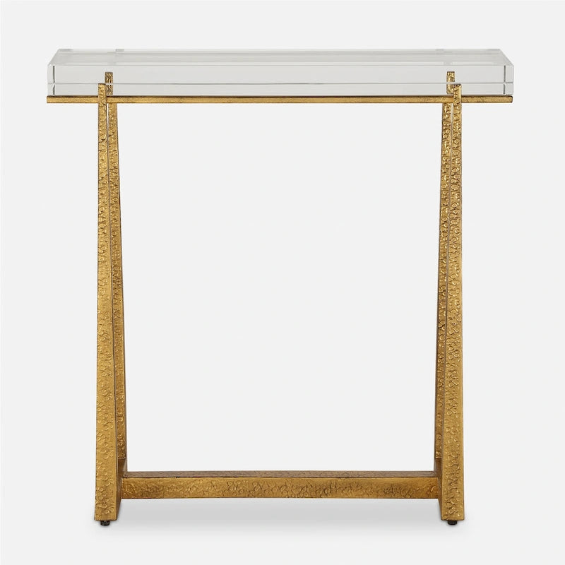 Thick Crystal Top End Accent Table - 24 - Antique Gold