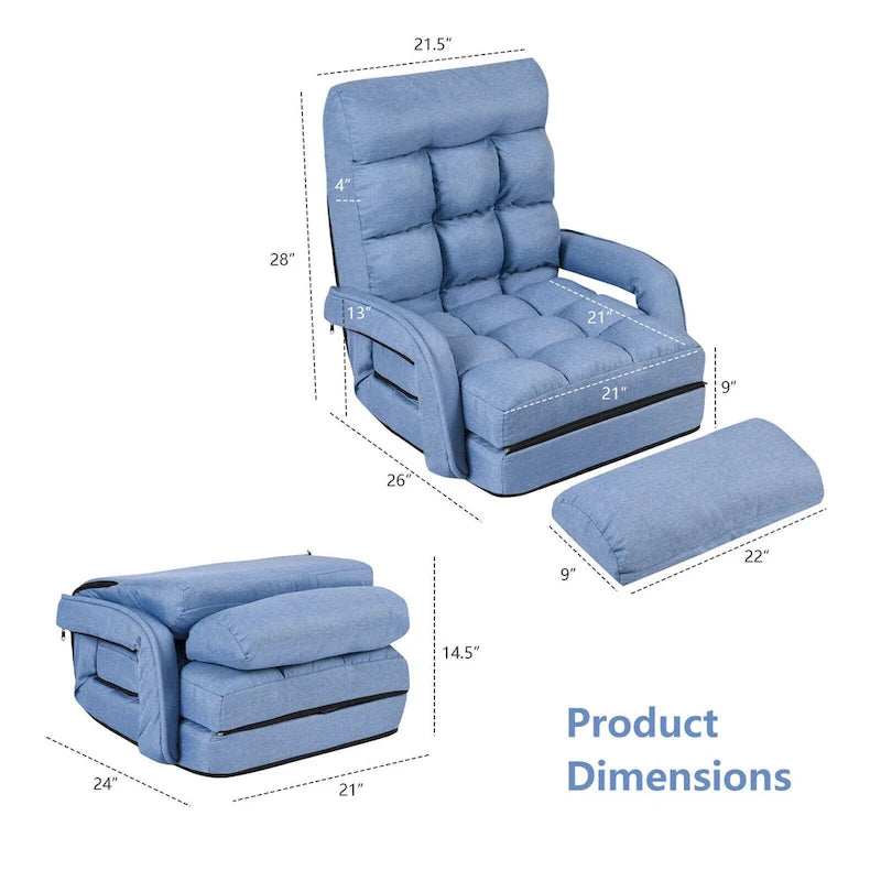 Blue Folding Lazy Sofa Floor Chair and Lounger Bed
