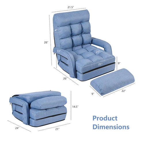Blue Folding Lazy Sofa Floor Chair and Lounger Bed