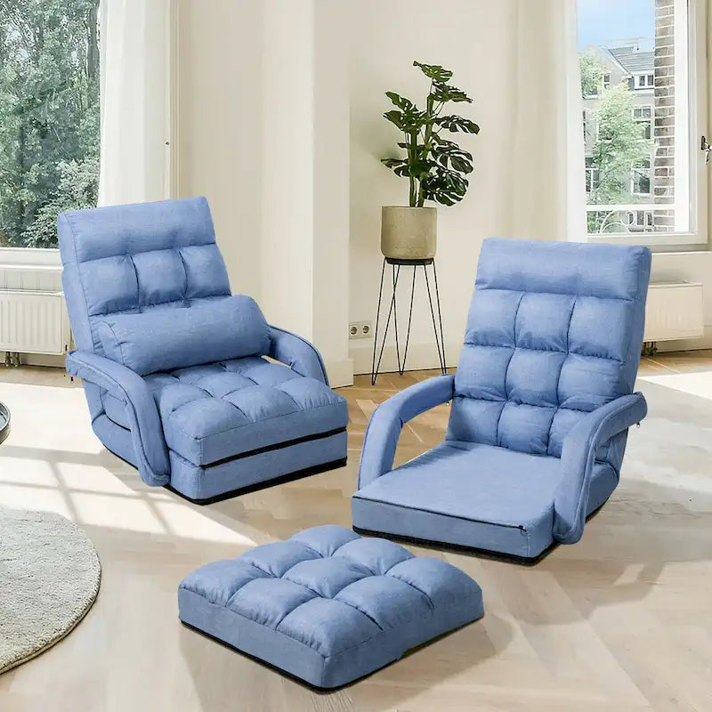 Blue Folding Lazy Sofa Floor Chair and Lounger Bed