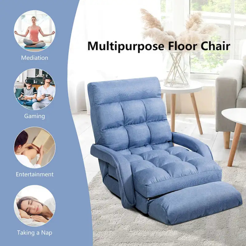 Blue Folding Lazy Sofa Floor Chair and Lounger Bed