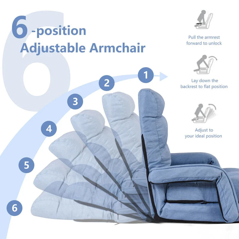 Blue Folding Lazy Sofa Floor Chair and Lounger Bed
