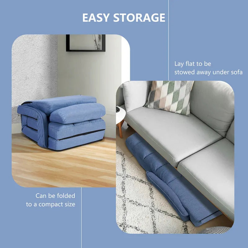 Blue Folding Lazy Sofa Floor Chair and Lounger Bed