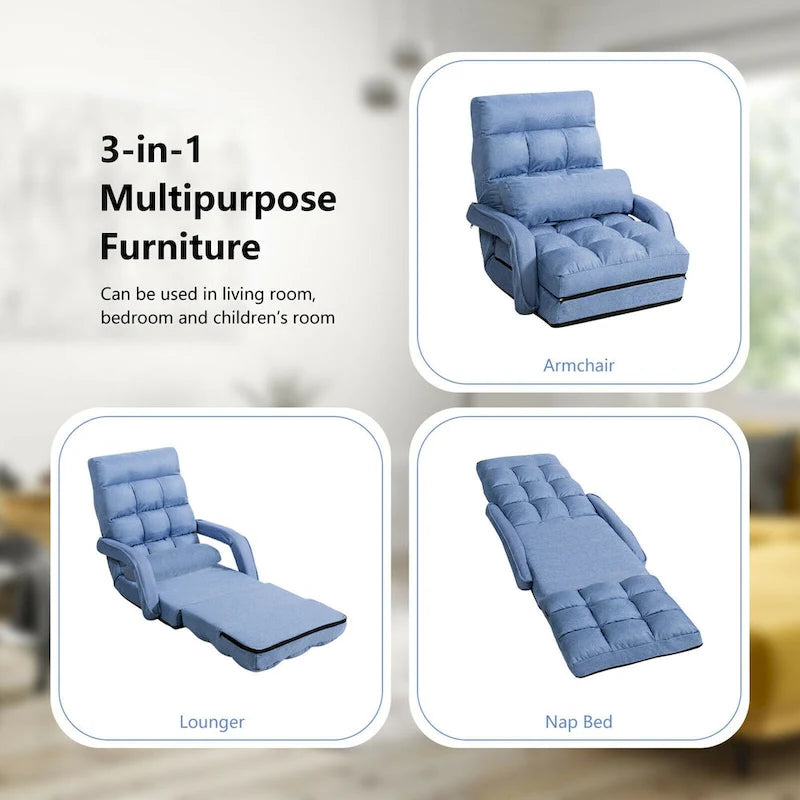 Blue Folding Lazy Sofa Floor Chair and Lounger Bed