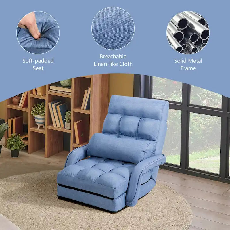 Blue Folding Lazy Sofa Floor Chair and Lounger Bed