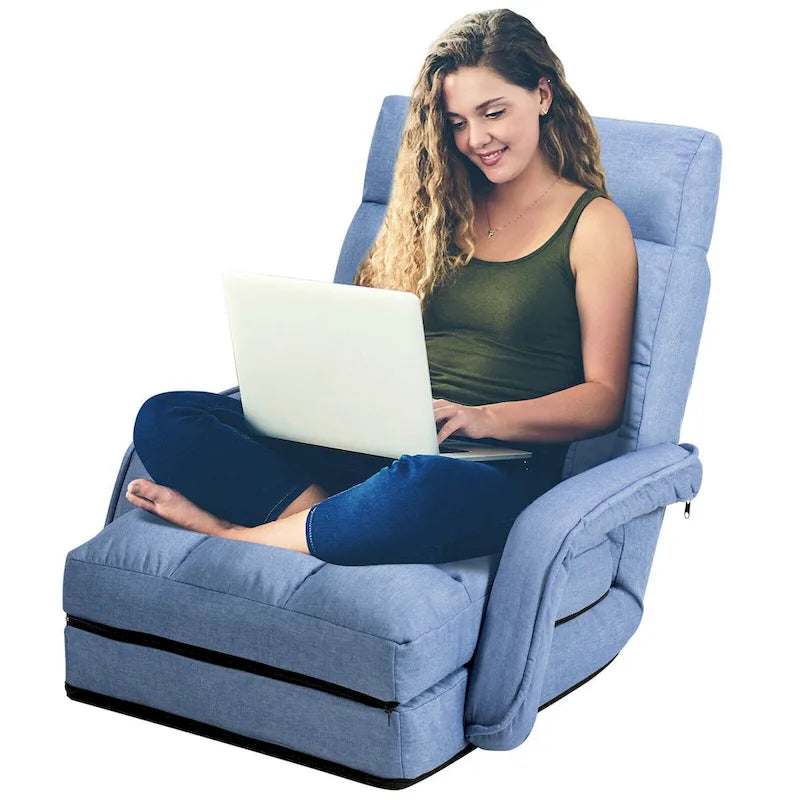 Blue Folding Lazy Sofa Floor Chair and Lounger Bed