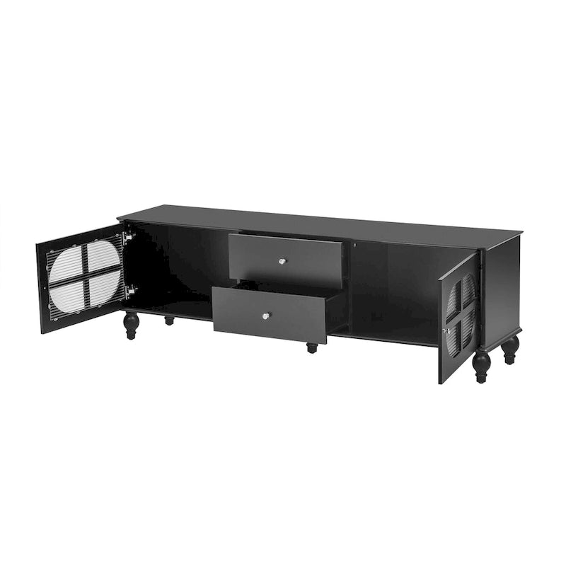 Modern Minimalist TV Stand with 2 Storage Cabinets, 2 Drawers and Cable Management for Living Room Bedroom
