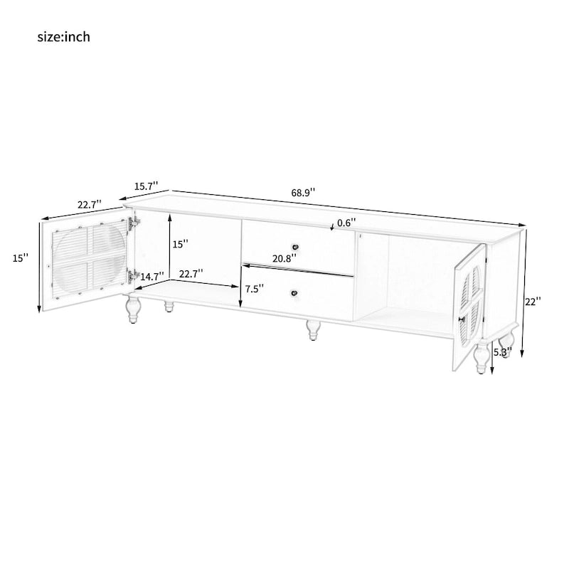 Modern Minimalist TV Stand with 2 Storage Cabinets, 2 Drawers and Cable Management for Living Room Bedroom