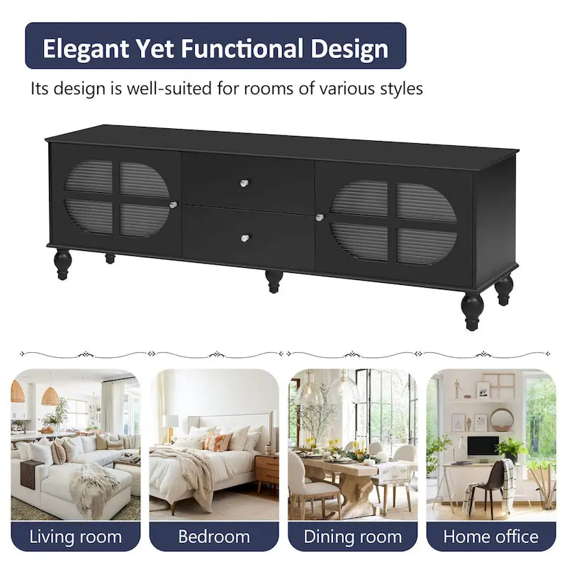 Modern Minimalist TV Stand with 2 Storage Cabinets, 2 Drawers and Cable Management for Living Room Bedroom
