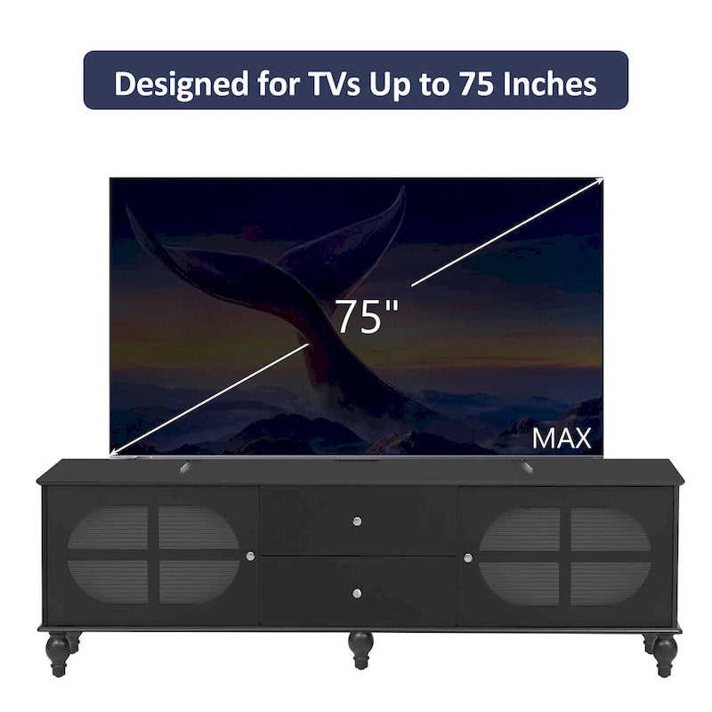 Modern Minimalist TV Stand with 2 Storage Cabinets, 2 Drawers and Cable Management for Living Room Bedroom