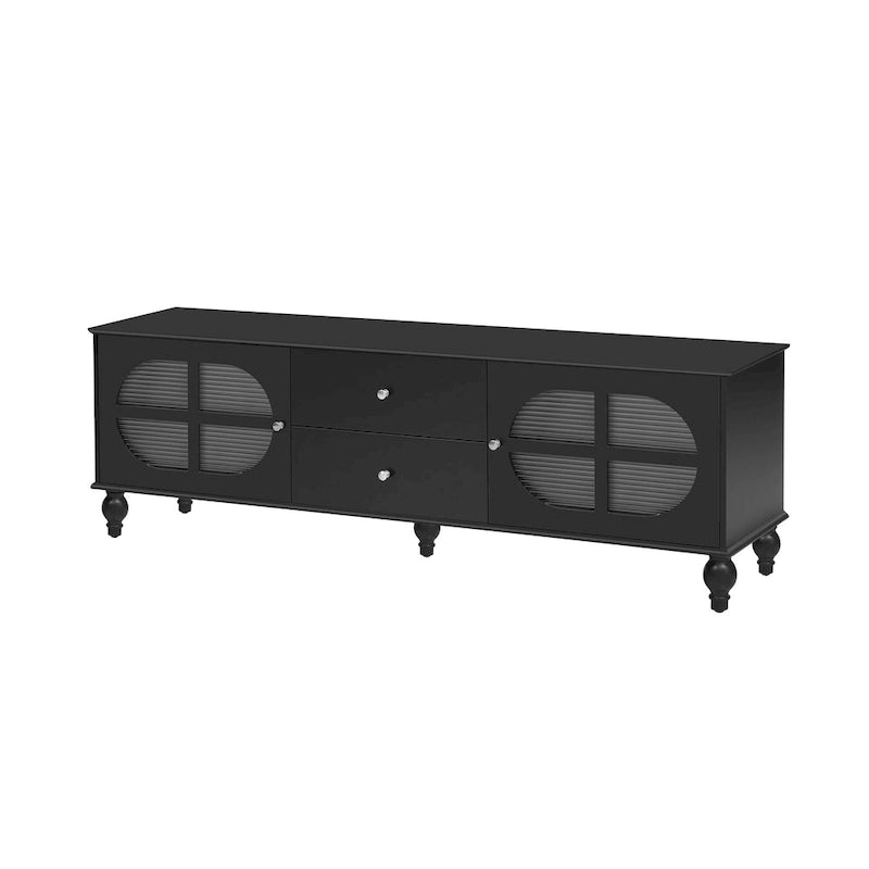 Modern Minimalist TV Stand with 2 Storage Cabinets, 2 Drawers and Cable Management for Living Room Bedroom