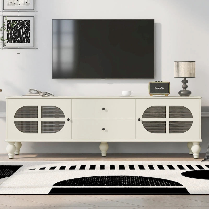 Modern Minimalist TV Stand with 2 Storage Cabinets, 2 Drawers and Cable Management for Living Room Bedroom