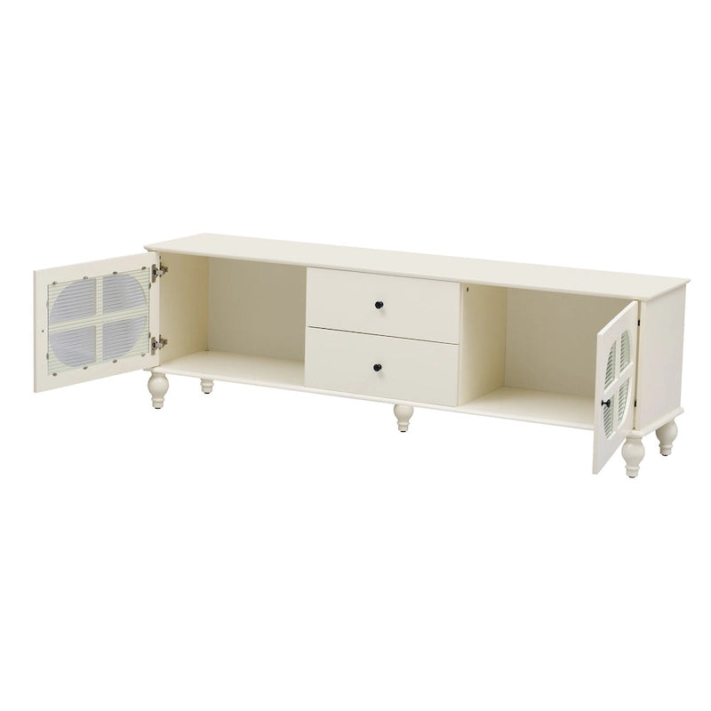 Modern Minimalist TV Stand with 2 Storage Cabinets, 2 Drawers and Cable Management for Living Room Bedroom
