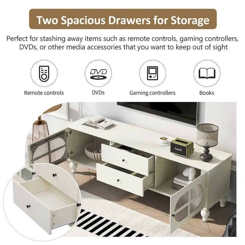 Modern Minimalist TV Stand with 2 Storage Cabinets, 2 Drawers and Cable Management for Living Room Bedroom