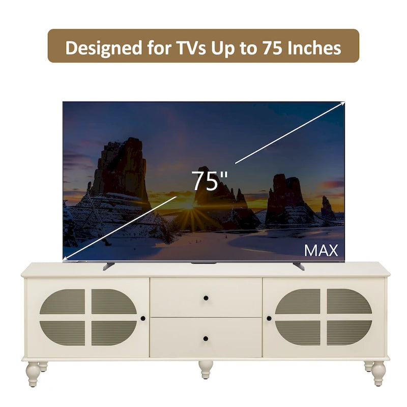 Modern Minimalist TV Stand with 2 Storage Cabinets, 2 Drawers and Cable Management for Living Room Bedroom
