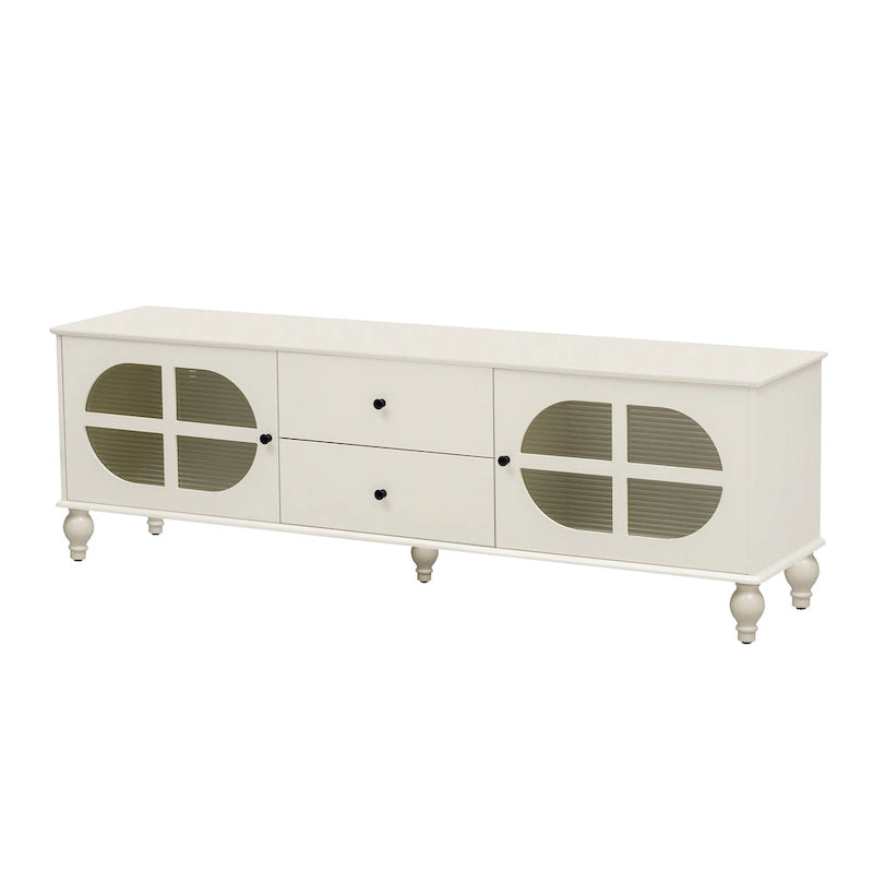 Modern Minimalist TV Stand with 2 Storage Cabinets, 2 Drawers and Cable Management for Living Room Bedroom