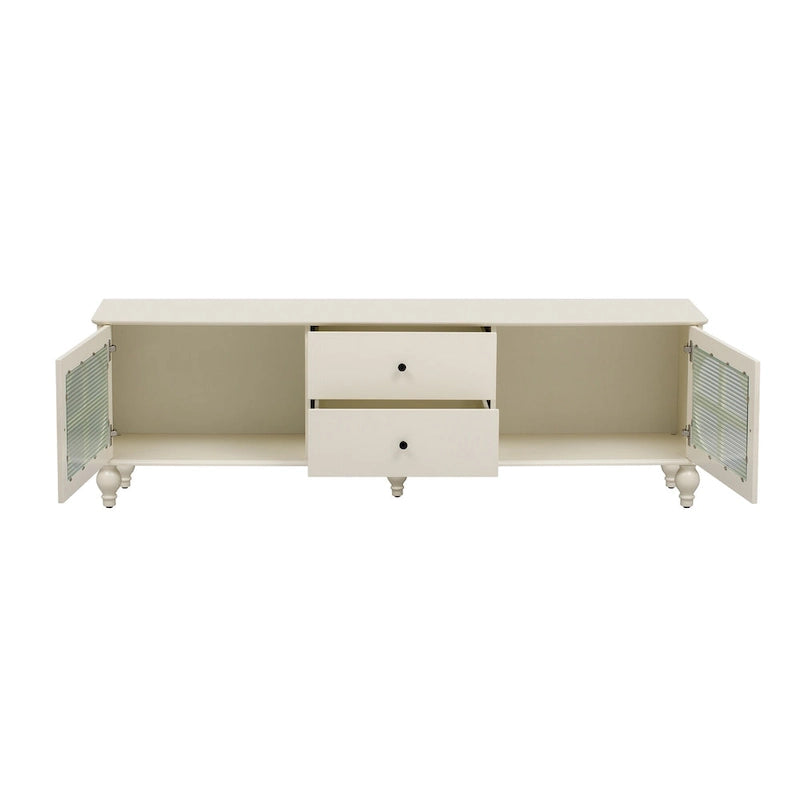 Modern Minimalist TV Stand with 2 Storage Cabinets, 2 Drawers and Cable Management for Living Room Bedroom
