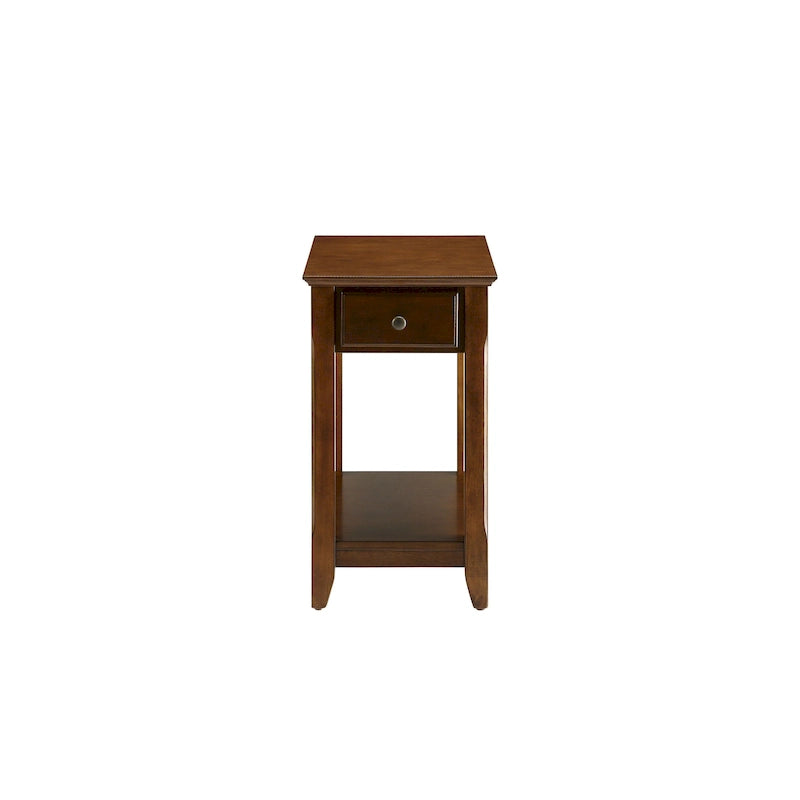Space Saving Rectangular 23 Inch Wooden Side End Table with Two Storage Shelves and One Drawer for Living Room
