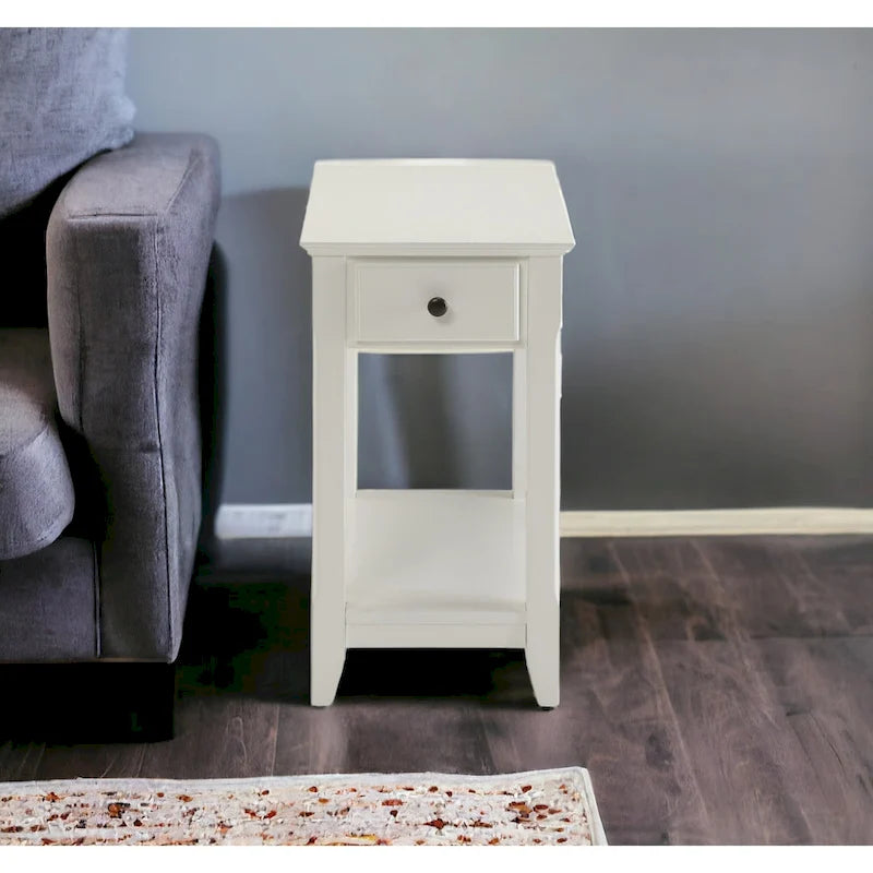 Space Saving Rectangular 23 Inch Wooden Side End Table with Two Storage Shelves and One Drawer for Living Room